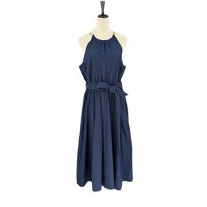 Talbots PETITE Navy Gold Chain Strap Poplin Cotton Prep Coastal Halter Dress
